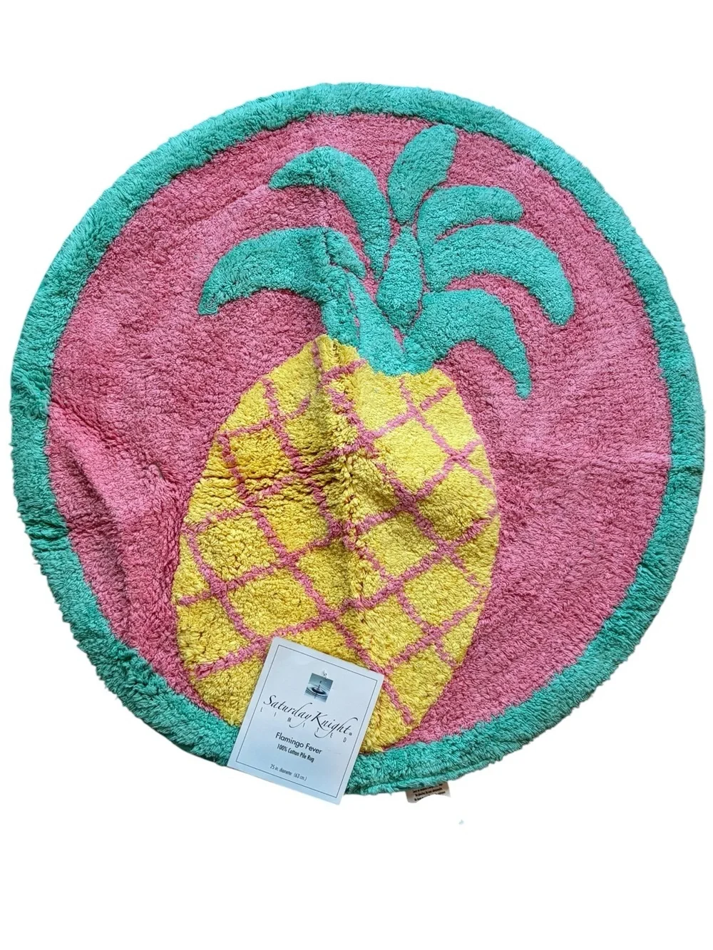 NEW! Set of 2 Saturday Knight Flamingo Fever Pineapple Accent Rugs 25” Round NWT